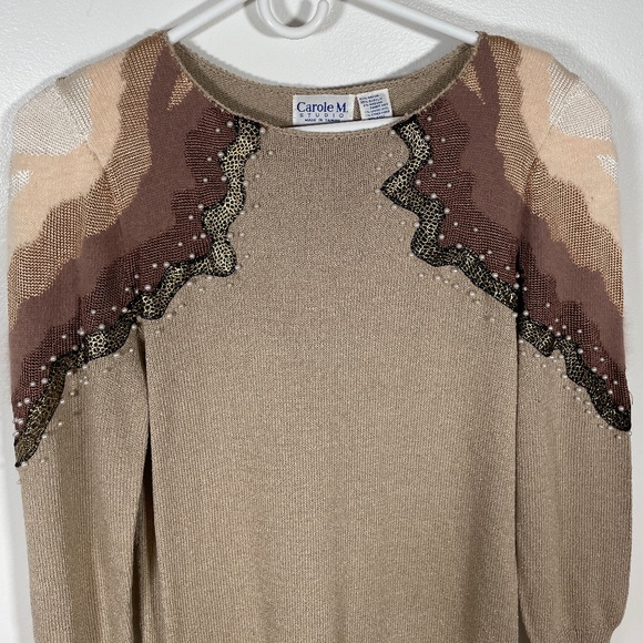 VTG CAROLE M. STUDIO Cocktail Dress Beige Size S Rayon Angora Rabbit Hair - Picture 8 of 15